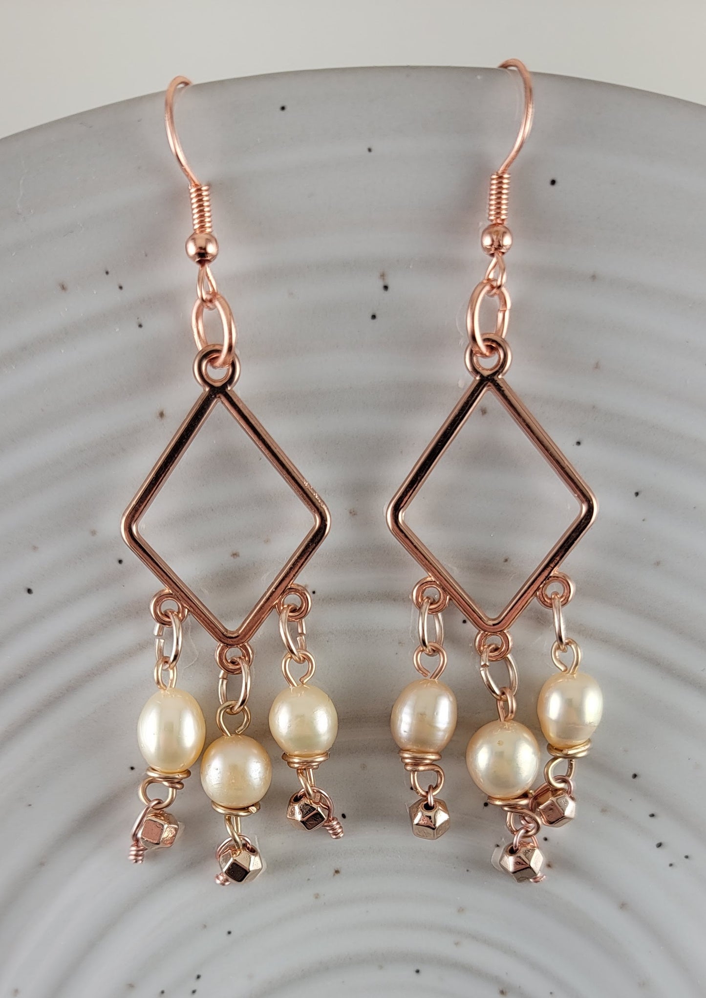 Chic Rose Gold Pearl Necklace, Earring set